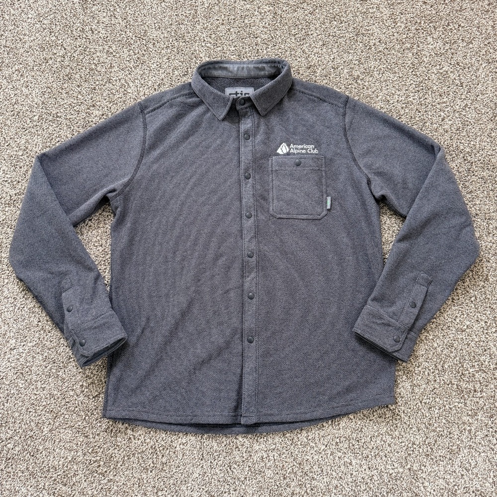Stio Mens Notion Stretch Knit Shirt Large Gray Fleece Lined Snap Front Shacket